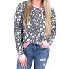 animal print weekender sweater in charcoal/pink