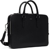 Black Structured Leather Logo Lettering Briefcase