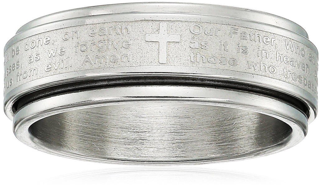Amazon Essentials Steeltime Men's 18k Gold Plated Our Father Prayer Spinner Band Ring , (previously Amazon Collection)