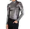 puffy sleeve metallic shirt in silver