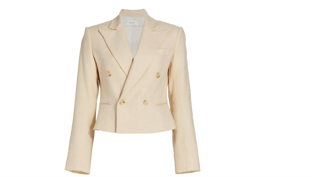 women's river linen double breasted blazer in barely beige