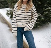 button stripe knit cardigan in cream/navy
