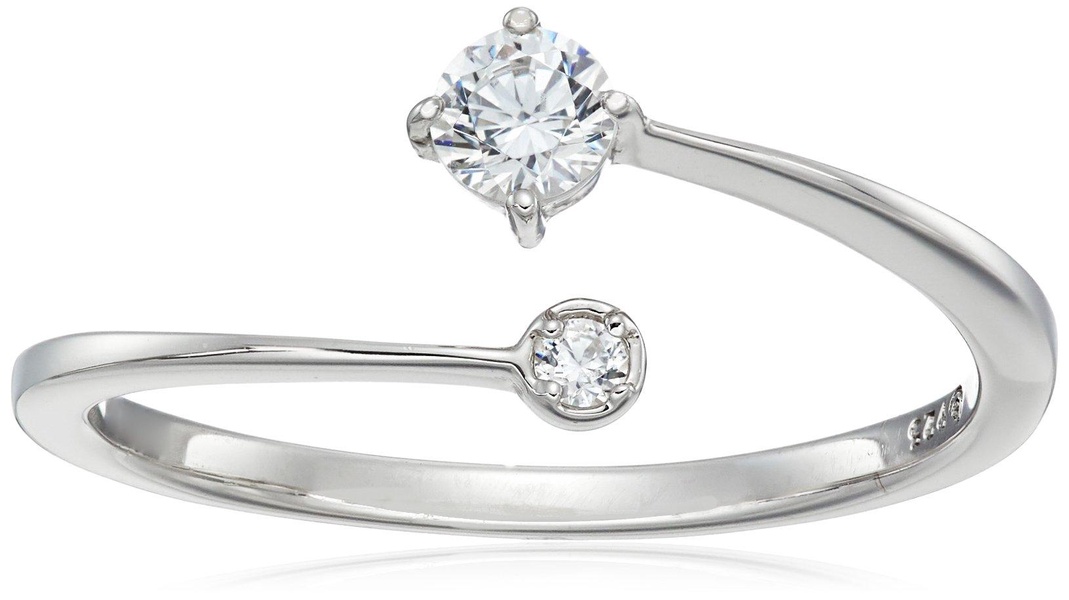 Amazon Essentials Platinum-Plated Sterling Silver Infinite Elements Cubic Zirconia 2-Stone Round Ring , (previously Amazon Collection)