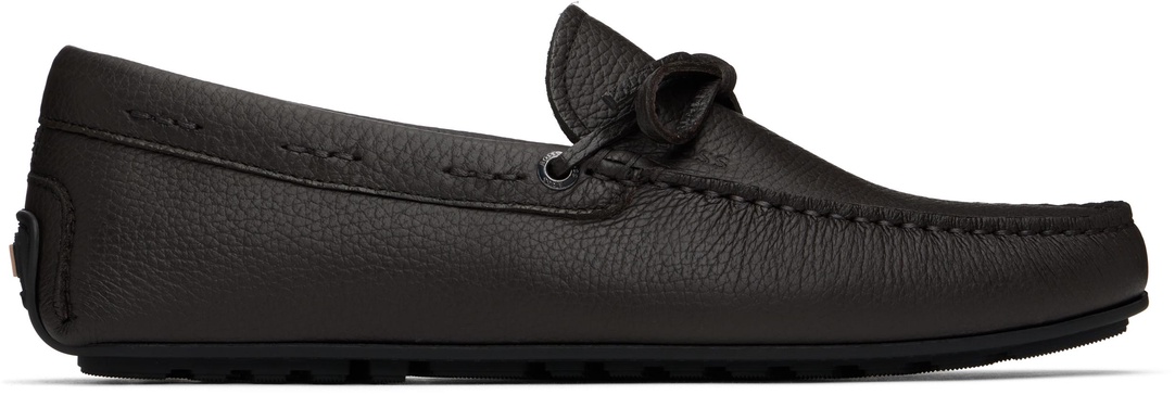 Brown Grained Leather Driver Sole Loafers