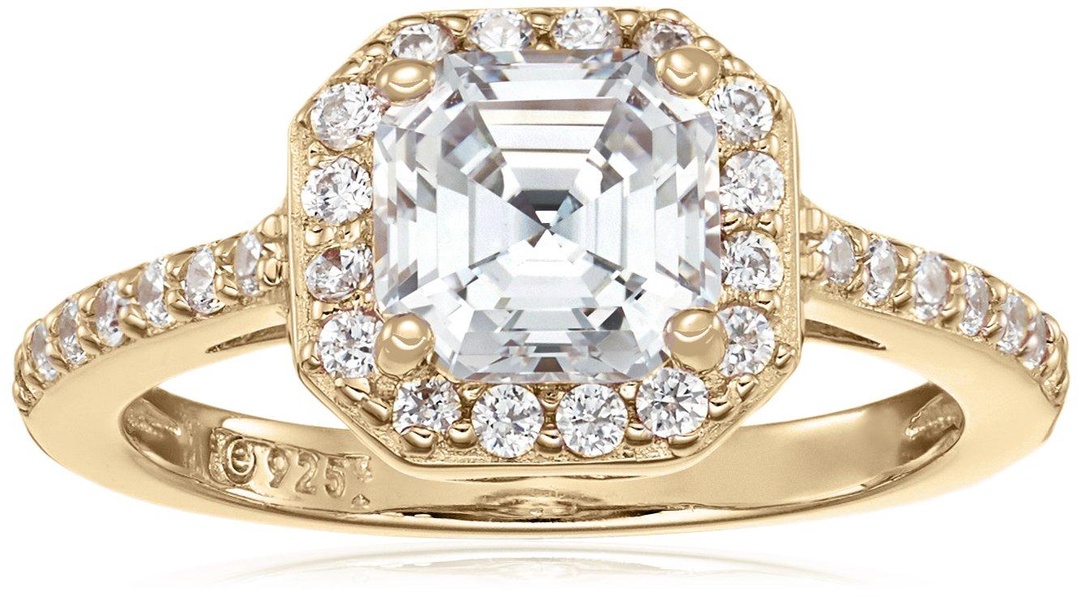 Amazon Essentials Sterling Silver Infinite Elements Cubic Zirconia Asscher Center Halo Ring , (previously Amazon Collection)