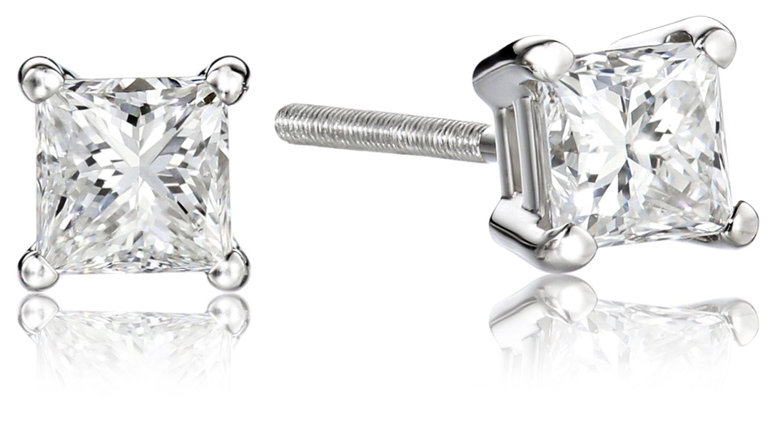 Amazon Essentials Certified Platinum Princess-Cut Diamond Stud Earrings (G-H Color, VS2 Clarity), (previously Amazon Collection)