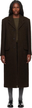Brown 3 Button Boucle Wool Coat