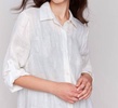 3/4 sleeve button front dress in champagne