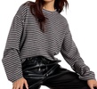textured ottoman popover top in heather grey/black stripe
