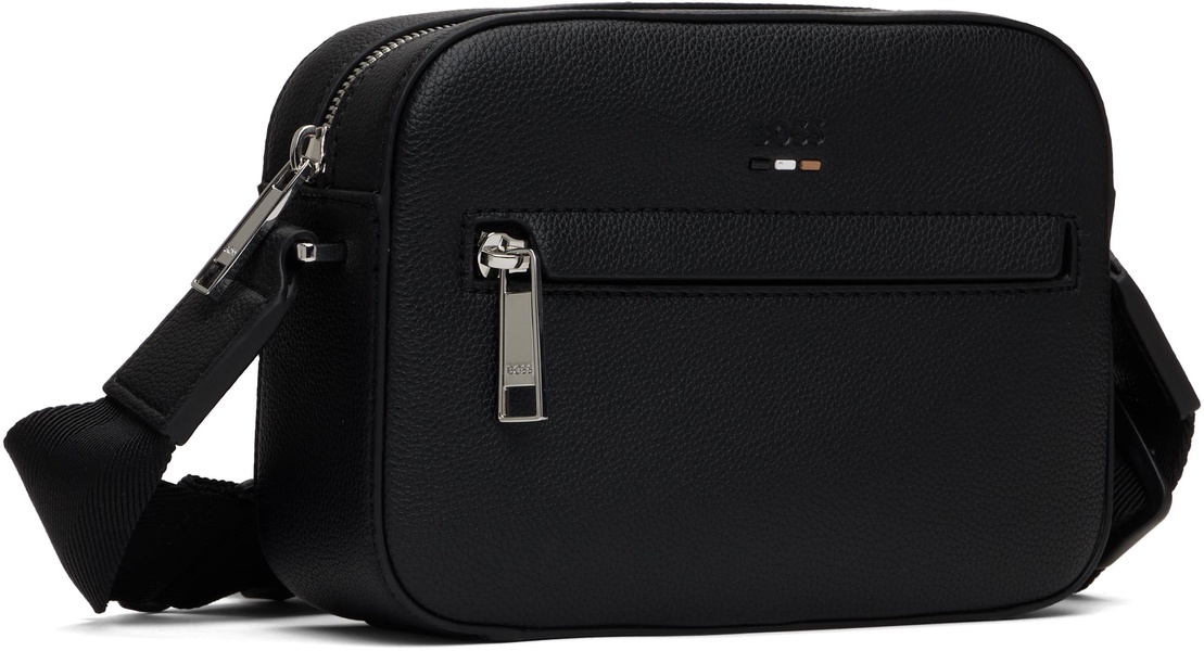 Black Pebble-Grained Faux-Leather Messenger Bag