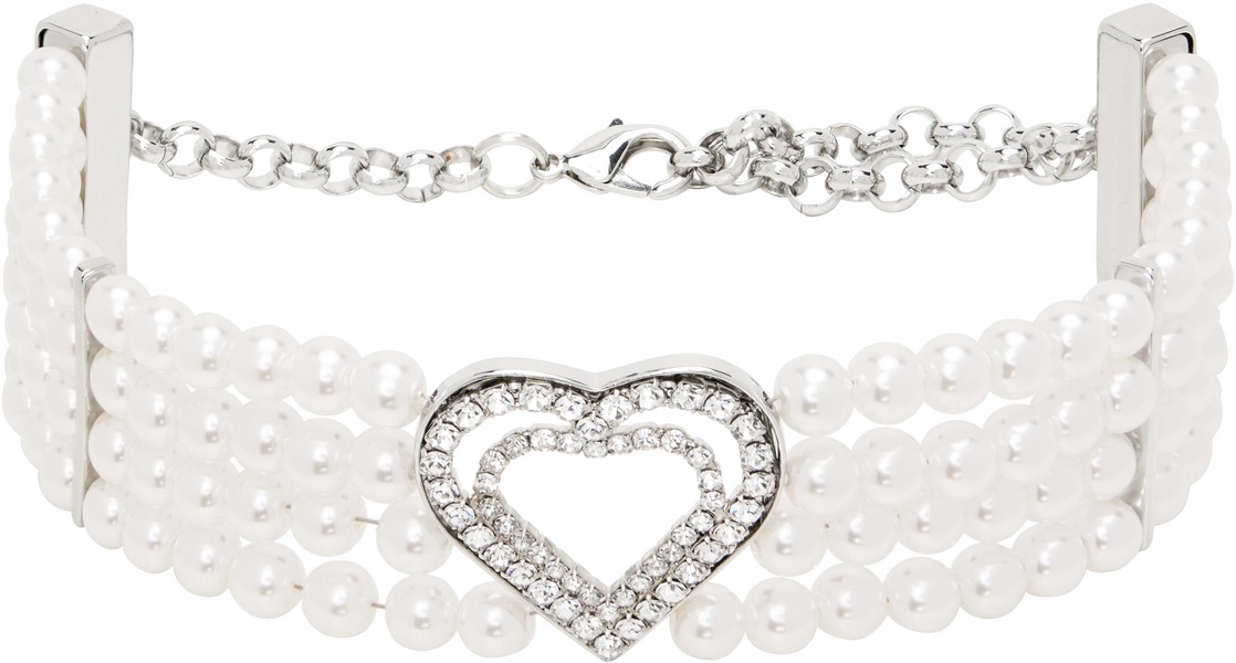 White Faux-Pearl Heart Choker