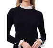 Women's Ruffle Collar & Sleeve Imitation Pearl Trim Sweater Dress