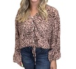 fashionista button down v-neck long sleeve top in mauve