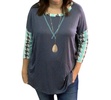 printed sleeve tunic top in charcoal/mint