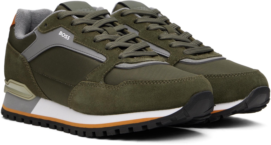 Khaki Embossed-Logo Sneakers