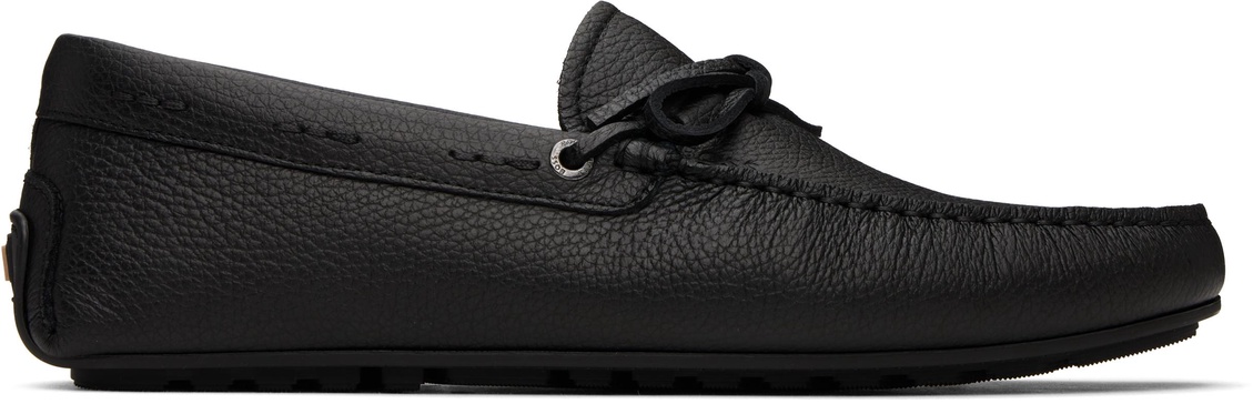 Black Grained-Leather Driver Sole Loafers