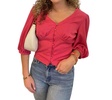 bubble sleeve top in bright pink