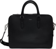 Black Structured Leather Logo Lettering Briefcase