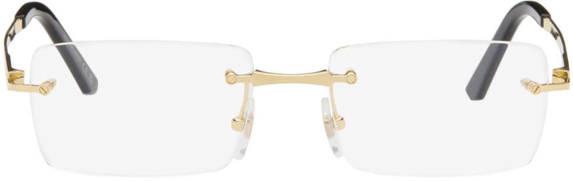 Gold 'Santos de Cartier' Rectangular Titanium Glasses