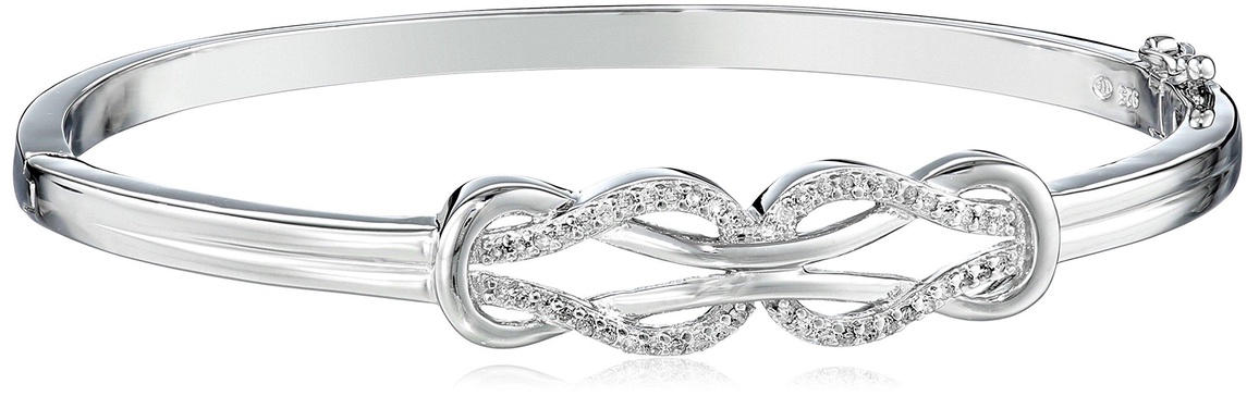 Amazon Essentials Sterling Silver Diamond Double Knot Bangle Bracelet (1/4 cttw, J Color, I3 Clarity) (previously Amazon Collection)
