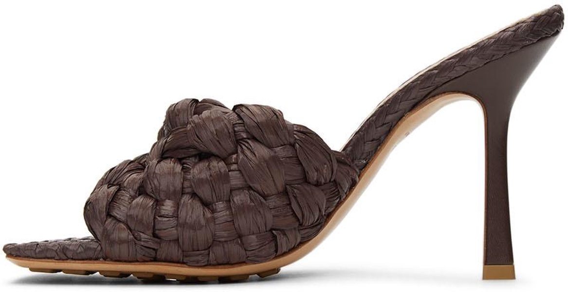 Brown Raffia Stretch Heeled Mules