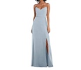 chiffon floor length tie back dress in blue mist