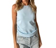 sarah ribbed ruched tank top in light blue