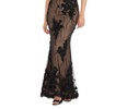 giovanna floral mesh appliqué gown in black, nude