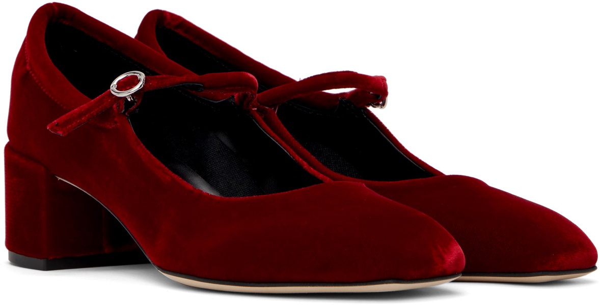 Red Aline Velvet Mary-Jane Heels