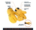 Men's Heavy-Duty 3-Finger Mitt with Double Cuff - Insulated Leather Gloves for Extreme Cold Protection