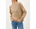 ribbed knit sweater with raw seam details in taupe