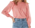 smocked floral peasant top blouse in pink