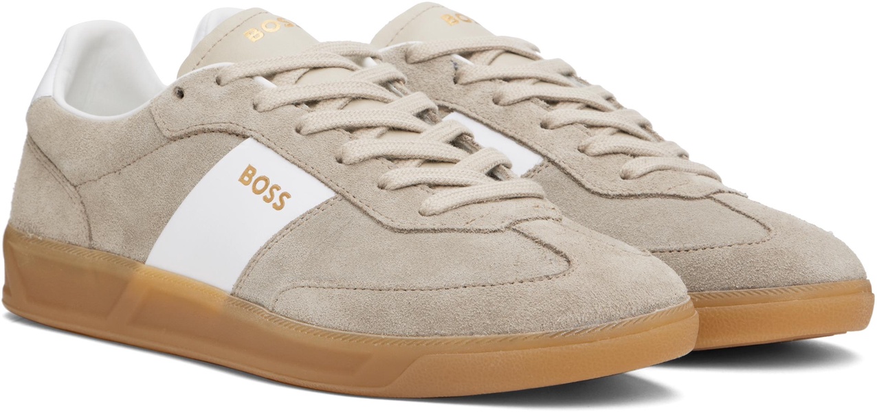 Beige Suede Lace-Up Sneakers