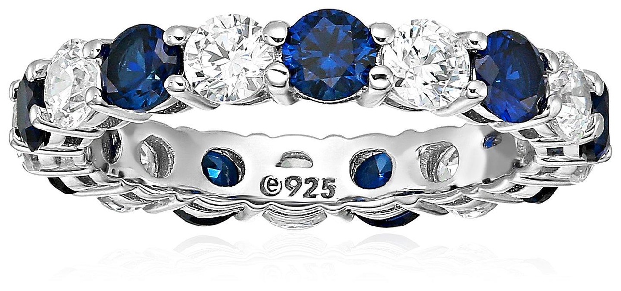 Amazon Essentials Women's Platinum Plated Sterling Silver Clear Infinite Elements Cubic Zirconia And Created Sapphire Eternity Band Ring (previously Amazon Collection)