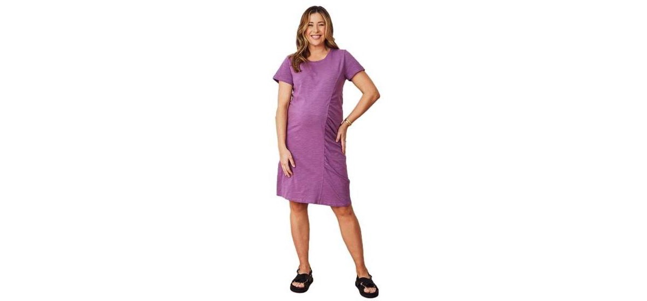 Maternity Angel Tiered Dress in Desert Red