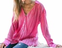 this is love pleated button down top in fuchsia