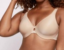 lilyette minimizer plunge into comfort keyhole underwire bra in taupe