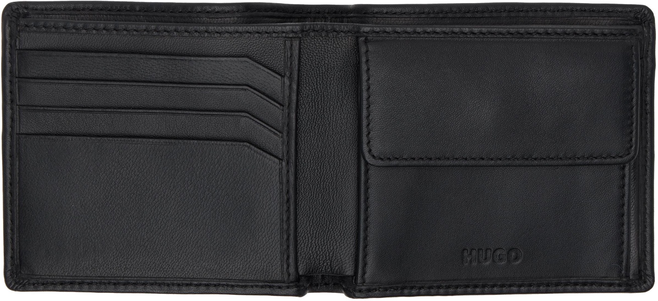 Black Leather Logo Details Billfold Wallet