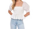 mixed media scalloped edge top in white