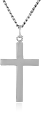 Amazon Essentials Men's Sterling Silver Solid Polished Cross with Lord's Prayer Inscription and Stainless Steel Chain, 24" (previously Amazon Collection)