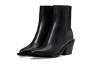 Prestyn Black Leather Western Stacked Heel Ankle Boots