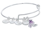 Alex and Ani Grace Violet Backed Starling Duo Expandable Wire Bangle Bracelet, Shiny Silver Finish, Purple Charm, 2 to 3.5 in