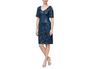 Short V Neckline Sheath Dress with Cold-Shoulder Flutter Sleeves