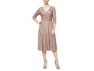 Midi Length A-Line Dress with Surplice Neckline and 3/4 Sleeves