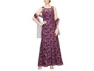 Long Embroidered Gown with Sweetheart Illusion Neckline and Chiffon Shawl