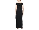 Long Metallic Knit Off-the-Shoulder Dress w/Hip Embellishment