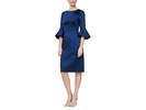 Short Sheath Dress w/Shoulder Floral Detail & Bell Sleeves