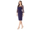 Short Shift Dress with Beaded Illusion Neckline and Bell Sleeves