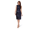 Stretch Sequin & Lace Mock Neck Cocktail Dress