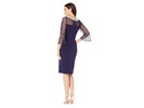 Short Shift Dress with Beaded Illusion Neckline and Bell Sleeves